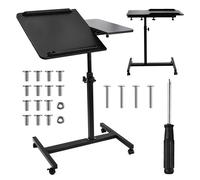 Maclean Table portable ergonomique Hauteur 59-89 cm, Plateau inclinable 90°, Roues avec frein (Noir)