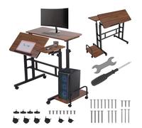 Maclean MC-124 B Table mobile pour ordinateur portable 80x60 cm noir, plateau divisé inclinable, hauteur 67-115 cm
