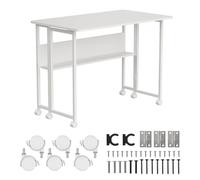 Maclean MC-126 W Bureau Mobile Pliable avec étagère et Structure en Acier Charge maximale 50 kg Blanc 100 x 58 cm