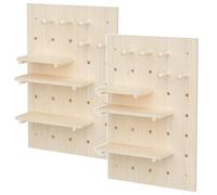 Maclean MC-130 WD Lot de 2 panneaux muraux en bois clair 40 x 60 cm avec 3 étagères et 5 crochets, capacité de charge 20 kg, montage mural stable pour cuisine, bureau, atelier, espace de rangement