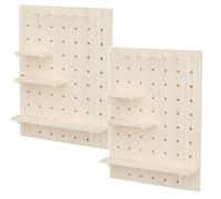 Maclean MC-131 WD Lot de 2 panneaux muraux en bois léger 60 x 80 cm avec 3 étagères et 5 crochets, capacité de charge 20 kg, montage mural stable pour cuisine, bureau, atelier, espace de rangement