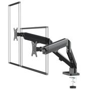 Maclean MC-134 Support pour 2 écrans | Support Double écran 17-32" | Ressort à gaz réglable en Hauteur | Jusqu'à 10 kg VESA 75 x 75, 100 x 100 | Pince de Table Ergonomique/Trou de câble | Noir