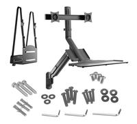 Maclean MC-633 Station de travail assis-debout 3 en 1 : support mural pour moniteur 2 voies avec étagère pour clavier et support d'ordinateur 43,2 à 81,3 cm Ressort à gaz