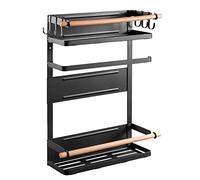 Maclean MC-910 Étagère magnétique pour réfrigérateur/machine à laver avec porte-rouleau et 6 crochets amovibles Noir Jusqu'à 12 kg