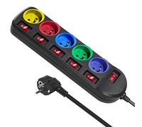 Maclean MCE204M Bloc multiprise Cordon rallonge électrique 5 Prises avec interrupteurs 250VAC/10A 1,5m Multicolore