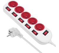 Maclean MCE204M/R Multiprise à 5 positions de type E 1,5m avec interrupteur Multiprise Barre de prises multiples Protection enfants FR Fiche Max. 10A Protection contre les surtensions (Blanc/Rouge)