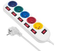 Maclean MCE204M/W Multiprise à 5 positions de type E 1,5m avec interrupteur Multiprise Barre de prises multiples Protection enfants FR Fiche Max. 10A Protection contre les surtensions (Blanc/Multicolo