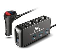 Maclean MCE218 Adaptateur Allume-Cigare 4 Voies Distributeur pour Voiture 4 Connecteurs USB Voltmètre LED Max 120W Chargeur Alimentation 18W