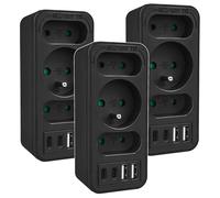 Maclean MCE248 F/B Multiprise 3 pièces 3 prises + 4 USB (2xA 2xC PD20W) Noir