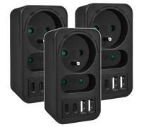 Maclean MCE249 F/B Multiprise 2 prises + 4 USB (PD 20W) - 3 pièces