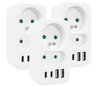 Maclean MCE249 Powerstrip - 2 Prises + 2x USB-A + 2x USB-C PD 20W, Blanc ou Noir, Charge Rapide, Sécurité Enfant, Compact, Lot de 3(Blanc)