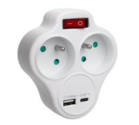 Maclean Prise de courant répartiteur MCE336 E — 2 prises + USB A/C 2,4A — Type E 2x16A