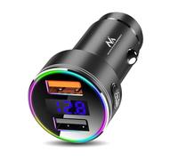 Maclean MCE375 Chargeur de Voiture écran Aluminium voltmètre USB 1x QC 3.0 USB 1x 5V/2.4A RGB LED