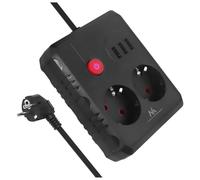 Maclean MCE387/8 Multiprise | 2 Prises 3xUSB 2500W | Cordon Compact avec Prises coudées à 45° | Interrupteur Lumineux pour Montage Mural (Noir, 1,5m)