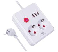 Maclean Multiprise MCE387/8, 2 prises, 3x USB, 2500W, prises coudées 45°, Blanc 3 m
