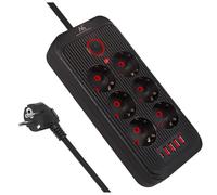 Maclean MCE389/391 Multiprise | 6 Prises 4xUSB 1xUSB-C 2500W | Rallonge de Bureau avec Interrupteur | Ports 45° | Montage Mural (Noir, 3 m)