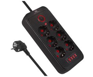 Maclean MCE389/391 Multiprise | 6 Prises 4xUSB 1xUSB-C 2500W | Rallonge de Bureau avec Interrupteur | Ports 45° | Montage Mural (Noir, 1,5 m)