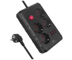 Maclean MCE392/3 Multiprise | 4 Prises 3xUSB 2500W | Prises angulaires 45° | Interrupteur Lumineux Mural | Universel pour la Maison, Le Bureau et Les Jeux (Noir, 1,5 m)