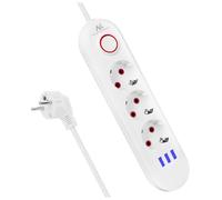 Maclean MCE394/MCE395 Multiprise | USB 2500W 1,5m | Compact avec Interrupteur, Ports USB éclairés à 45° | Montage Mural (Blanc, 3 connecteurs)