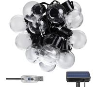 Maclean MCE424 Guirlande lumineuse pour le jardin, 2 en 1:alimentation par panneau solaire ou USB, 8 modes d'éclairage, 20x ampoules, IP44 : protection contre les projections d'eau, longueur : 7m