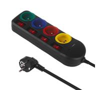 Multiprise rallonge 4 prises + USB A/C, Maclean MCE508 B , avec interrupteurs, 250VAC/10A, 1.5m, noir noir