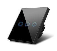 Maclean MCE705B Interrupteur tactile triple verre noir avec bouton rond dimensions 86x86 mm avec éclairage des boutons (MCE705B)