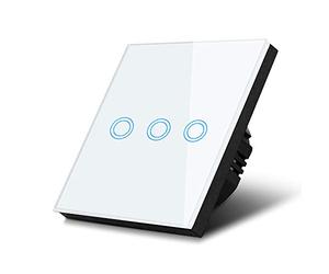 Maclean MCE705W Interrupteur d'eclairage mural tactile triple en verre blanc avec bouton rond de haute qualité avec rétroéclairage LED (MCE705W)