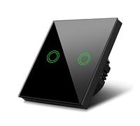 Maclean MCE711B 2-Fach Touch Wechselschalter Lichtschalter Kreuzschalter Wandschalter Treppenschalter mit Farbwechsel LED Hintergrundbeleuchtung Einbauschalter (2-Fach Rund, Schwarz)