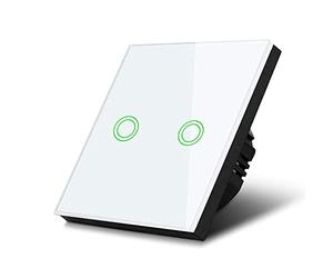 Maclean MCE711W 2-Fach Touch Wechselschalter Lichtschalter Kreuzschalter Wandschalter Treppenschalter mit Farbwechsel LED Hintergrundbeleuchtung Einbauschalter (2-Fach Rund, Weiß)