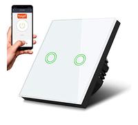 Maclean MCE714W Interrupteur à contact double, SMART, Tuya APP, verre, blanc avec illumination par bouton rond, 86x86mm
