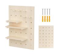 Maclean Panneau Mural en Bois Clair 40x60 ou 60x80 cm avec étagères et Crochets, capacité de Charge 20 kg, Fixation Murale Robuste pour Cuisine, Bureau, Atelier (40x60 cm)