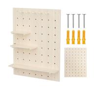 Maclean Panneau Mural en Bois Clair 40x60 ou 60x80 cm avec étagères et Crochets, capacité de Charge 20 kg, Fixation Murale Robuste pour Cuisine, Bureau, Atelier (60x80 cm)