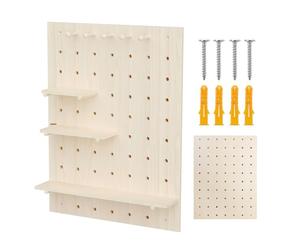 Maclean Panneau Mural en Bois Clair 40x60 ou 60x80 cm avec étagères et Crochets, capacité de Charge 20 kg, Fixation Murale Robuste pour Cuisine, Bureau, Atelier (60x80 cm)