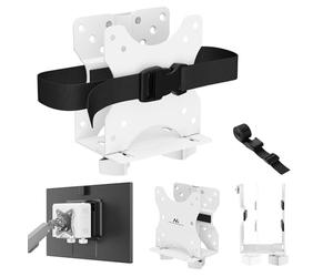 Maclean Support Mini PC VESA MC-115W en Acier Blanc Compatible 50x50 75x75 100x100 Montage Mural ou sur écran Profondeur réglable 17-70mm Charge 5kg Sangle de sécurité Incluse