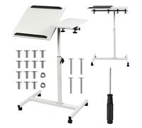 Maclean Table Mobile pour Ordinateur Portable - Hauteur réglable de 59 à 89 cm - Double Plateau inclinable jusqu'à 90 ° - Roulable avec Frein - Charge maximale : 30 kg - Bureau d'ordinateur