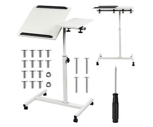 Maclean Table Mobile pour Ordinateur Portable - Hauteur réglable de 59 à 89 cm - Double Plateau inclinable jusqu'à 90 ° - Roulable avec Frein - Charge maximale : 30 kg - Bureau d'ordinateur