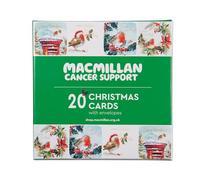 Macmillan Lot de 20 cartes de Noël caritatives Motif rouges-gorges de Noël écologiques Boîte multipack de 4 motifs de Noël saisonniers Format carte 127 x 127 mm