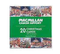 Macmillan Village Scenes Lot de 20 cartes de Noël caritatives de luxe et respectueuses de l'environnement. Lot de 4 motifs de Noël saisonniers. Format carte 127 x 127 mm.