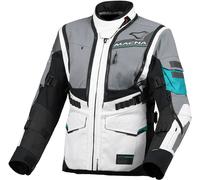 Macna Flexodus, veste textile imperméable pour femmes M Gris Clair/Noir/Turquoise/Fuchsia Gris Clair/Noir/Turquoise/Fuchsia