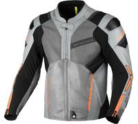 Macna Galvic Blouson de moto perforé en cuir/textile, noir-gris-orange, taille 52 pour homme