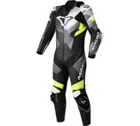 Macna Ignite Combinaison en cuir de moto une pièce perforée, Noir/Blanc/Néon jaune, Taille 48