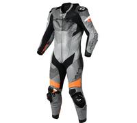 Macna Ignite Combinaison en cuir de moto une pièce perforée, Noir/Gris/Orange, Taille 52