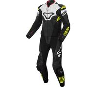 Macna Tracktix Combinaison en cuir de moto perforée deux pièces, Noir/Blanc/Jaune, Taille 46