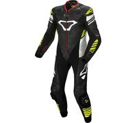 Macna Tracktix One Piece Combinaison en cuir de moto perforée, Noir/Blanc/Jaune, Taille 46
