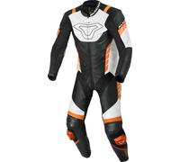 Macna Varshall Combinaison en cuir de moto une pièce perforée, noir-blanc-orange, taille 52 pour homme