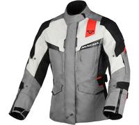 Macna Zastra veste textile de moto pour dames imperméable à l’eau, gris-blanc-rouge, taille 2XL pour femmes