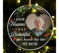Macorner Ornement de Noël personnalisé en acrylique, cadeaux de condoléances pour la perte d'un être cher, cadeau cardinal, idée cadeau de deuil pour la perte de mère et de père, Heaven is A Beautiful
