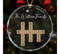 Macorner Ornement en verre personnalisé, mots croisés de Scrabble familial