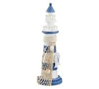 MACOSA HOME CP90541 Phare décoratif en bois à poser - Bleu et blanc - Décoration de salle de bain avec coquillages - Filet de pêche - Décoration de salle de bain, Blanc/Bleu, 10,5 x 10,5 x 32 cm