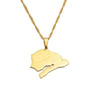 Macracrua Collier avec pendentif carte du Sénégal avec breloque de la ville Nam pour femme et fille, carte africaine des bijoux patriotiques sénégalais, 45cm OR 17.7 Inches, Plaqué or